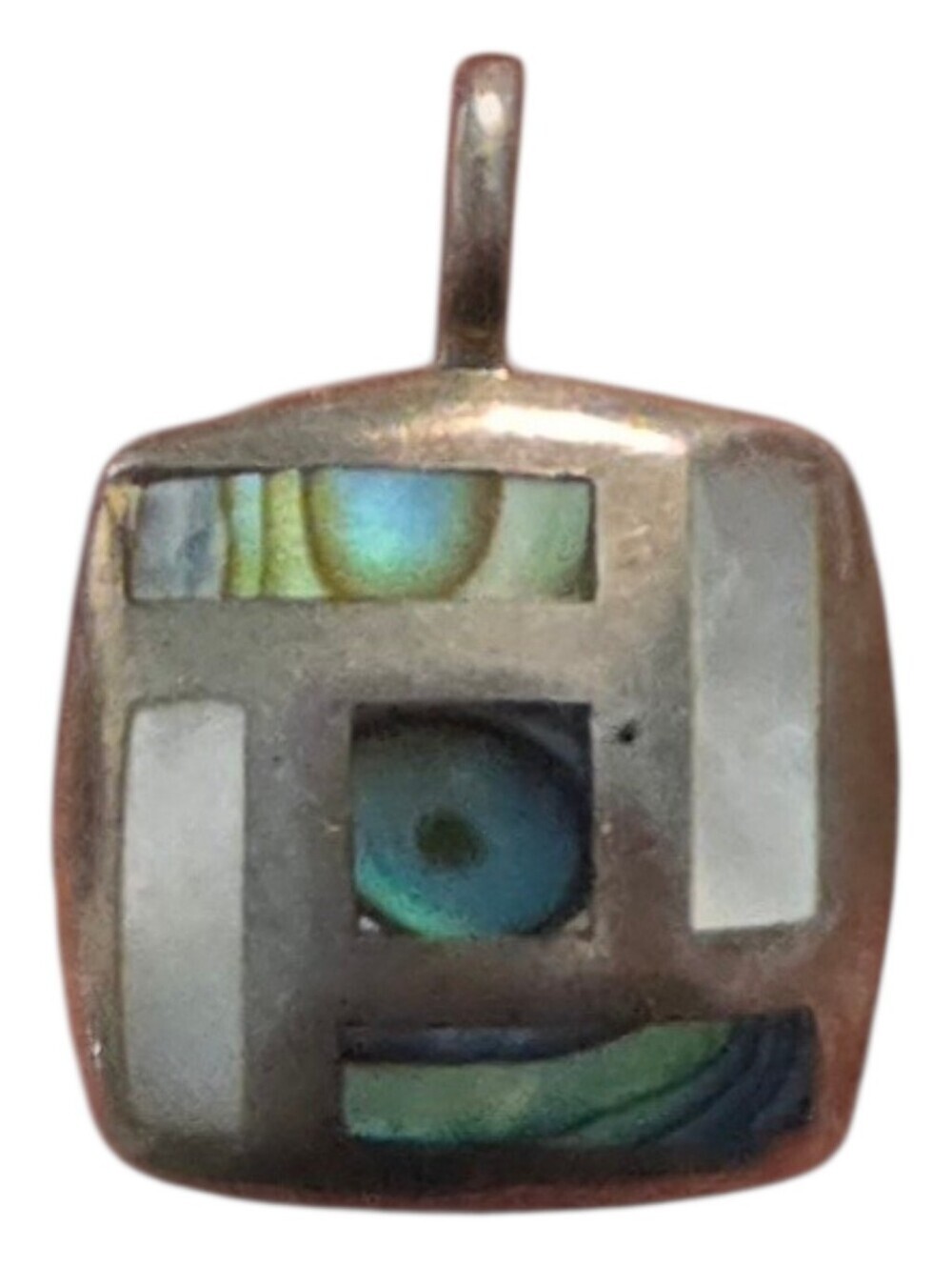 Southwestern Silver Abalone Square Shaped Pendant - Picture 2 of 5